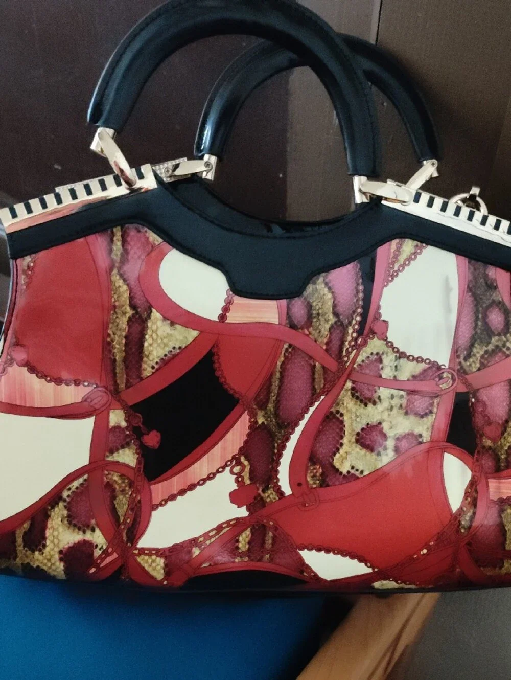 Stylish Red & Cream Patterned Women’s Handbag